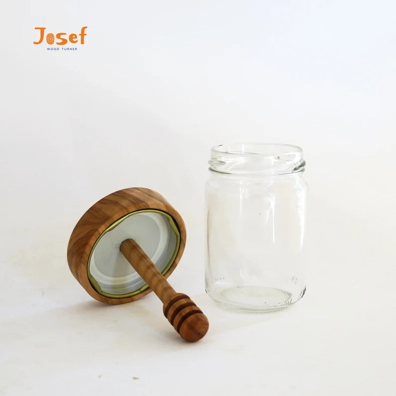 Olive Wood Honey Jar with Dipper