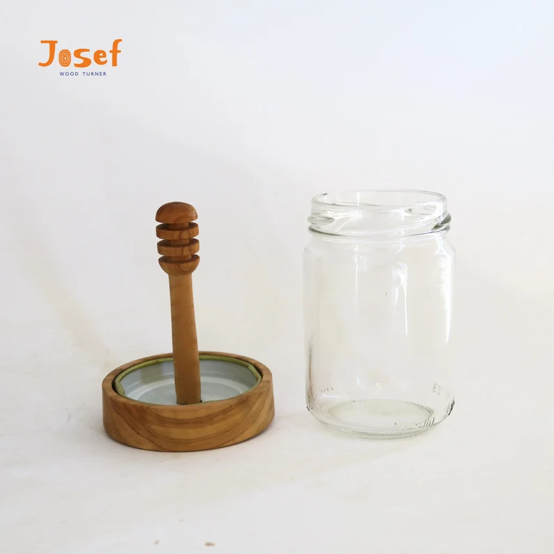 Olive Wood Honey Jar with Dipper