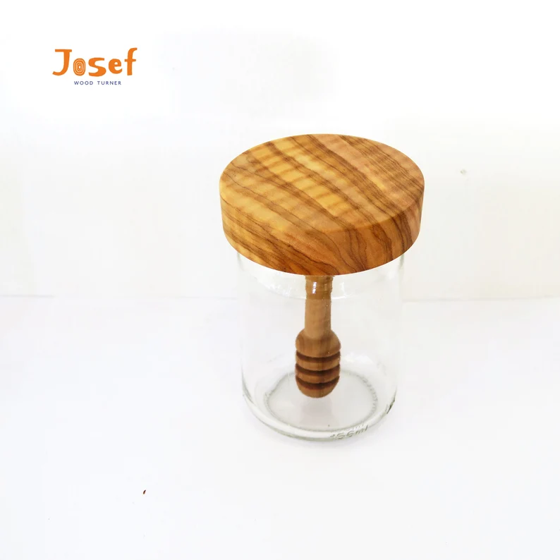 Olive Wood Honey Jar with Dipper