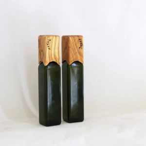 Olive Oil 2 Bottle Set with Olive Wood Lid - 250 ml