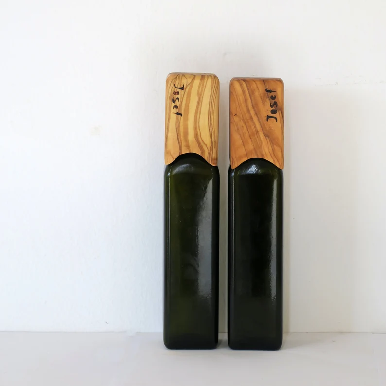 Olive Oil 2 Bottle Set with Olive Wood Lid – 250 ml