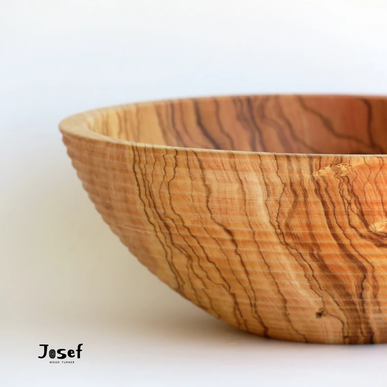 Olive Wood Rustic Salad Bowl with Grooves