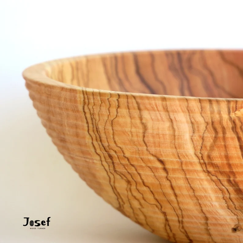Olive Wood Rustic Salad Bowl with Grooves