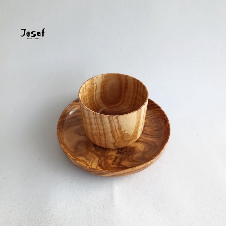 Olive Wood Cup and Plate Set