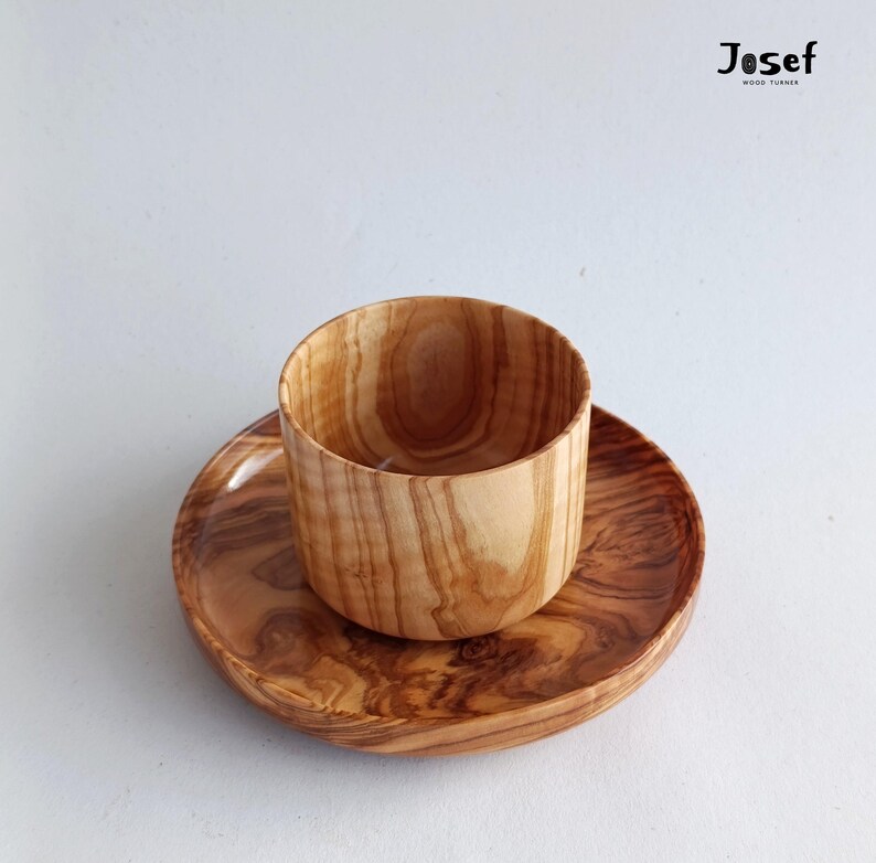 Olive Wood Cup and Plate Set