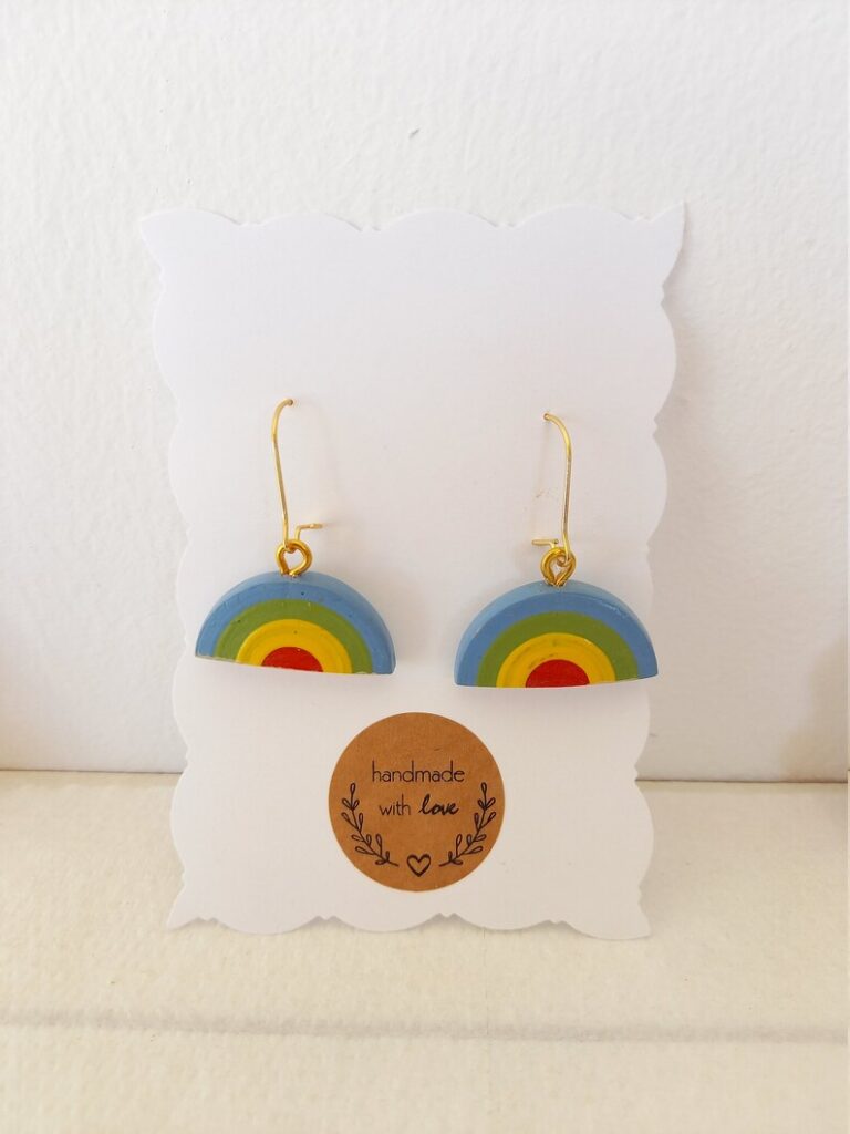 Wooden Rainbow Dangle Earrings