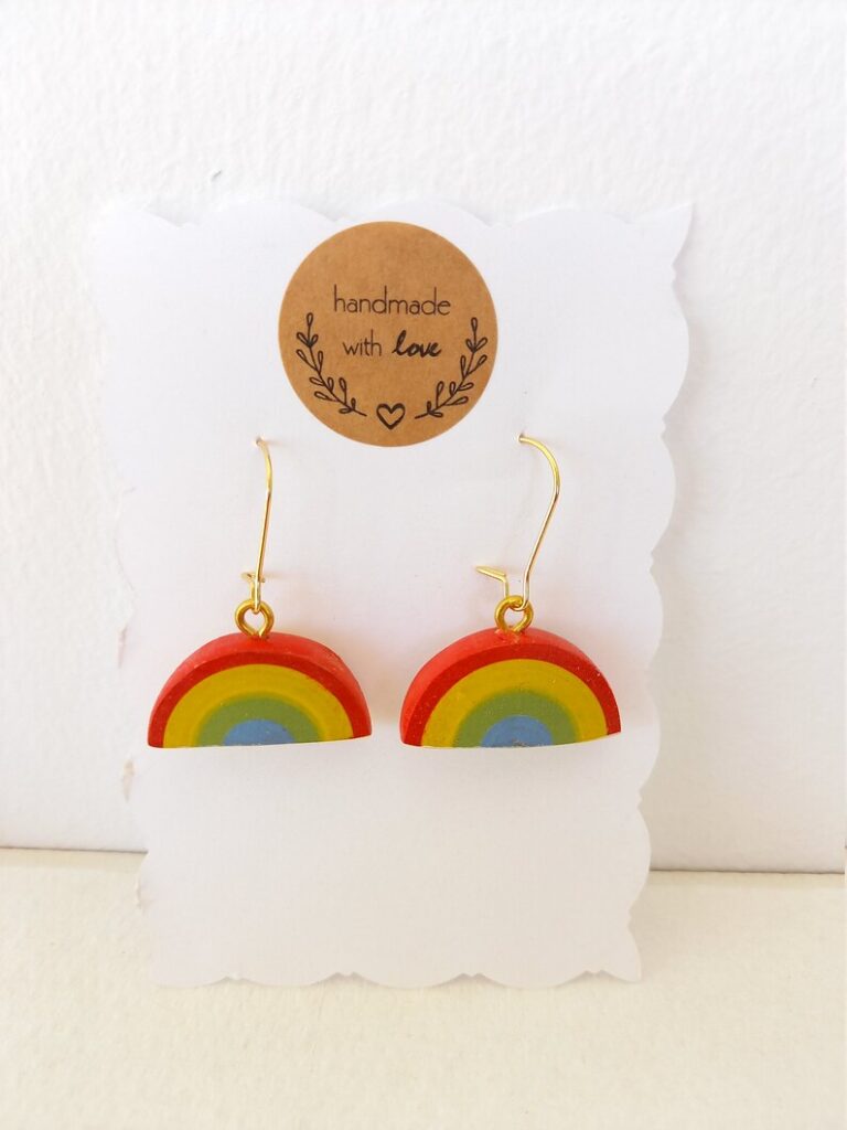 Wooden Rainbow Dangle Earrings