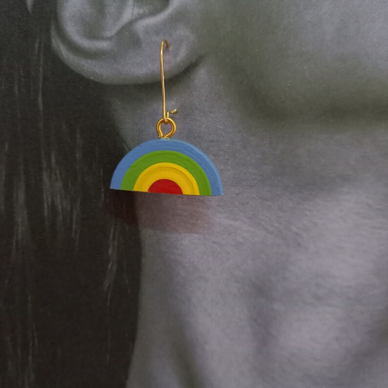 Wooden Rainbow Dangle Earrings
