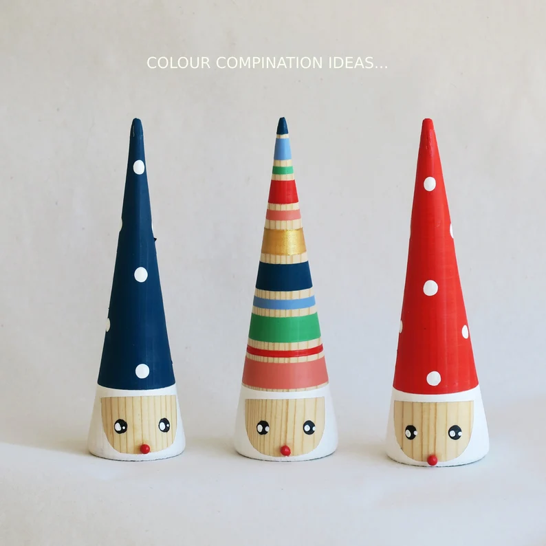 3 Handmade Wooden Gnomes