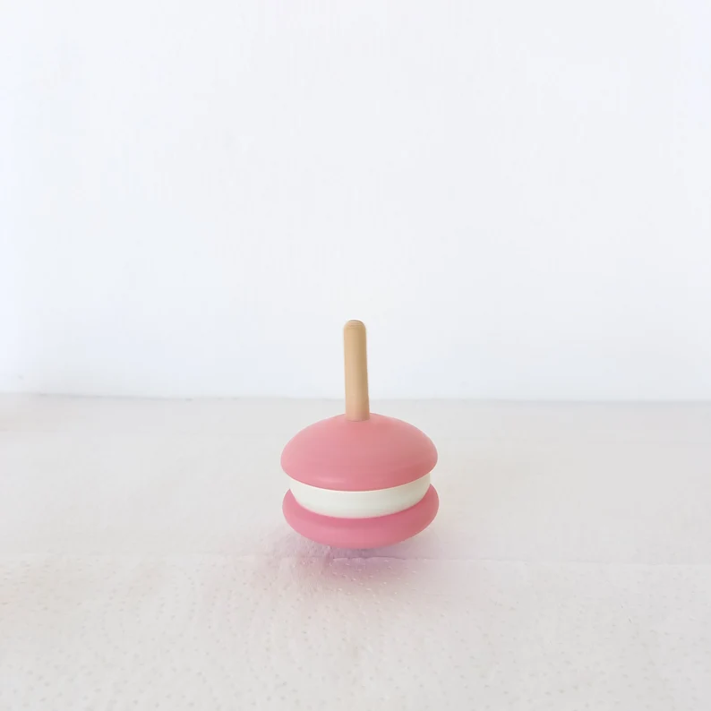 Beech Wood Macaron Shaped Spinning Tops