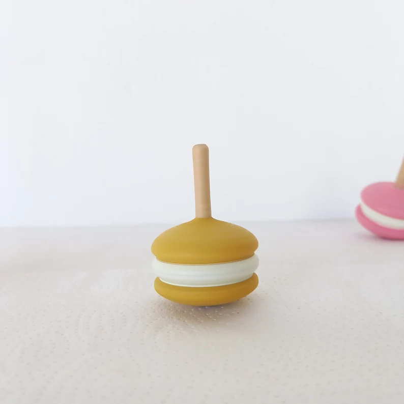 Beech Wood Macaron Shaped Spinning Tops