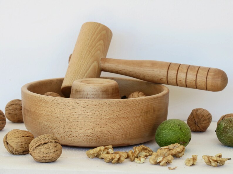 Beech Wood Nutcracker Bowl with Mallet