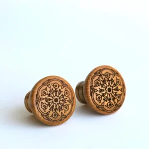 Oak Wood Cabinet Knob - Laser Engraved - 1 Piece