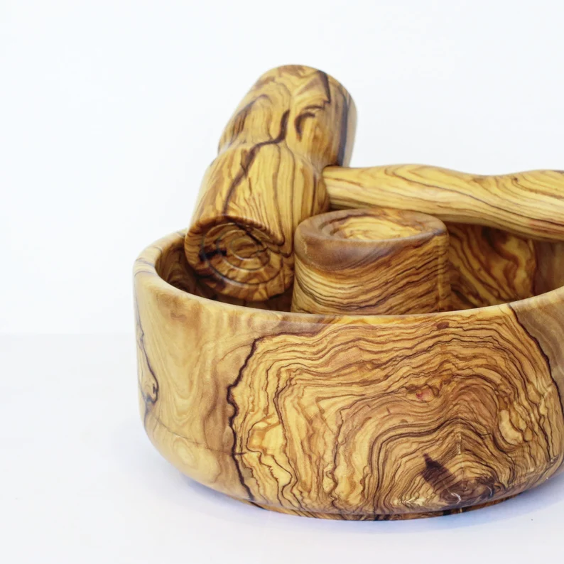 Olive Wood Nut Cracker Bowl and Mallet Set