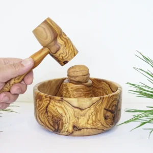 Olive Wood Nut Cracker Bowl and Mallet Set