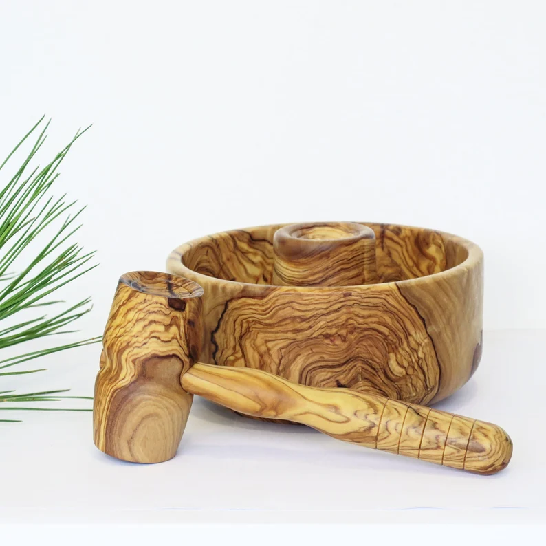 Olive Wood Nut Cracker Bowl and Mallet Set