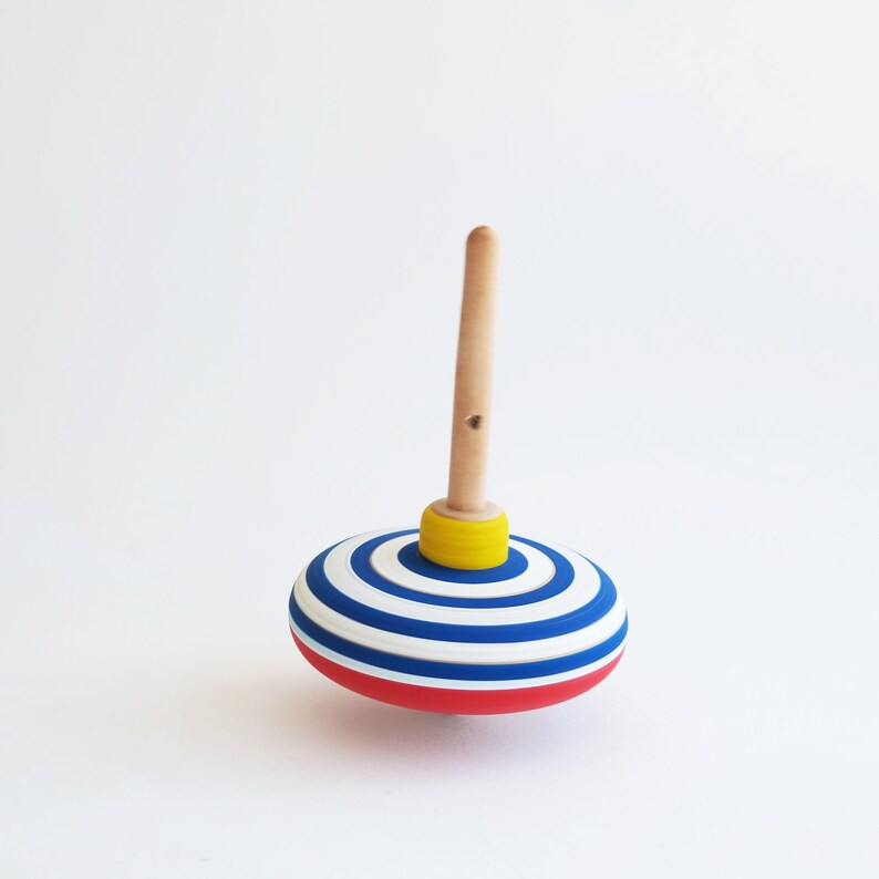Wood Spinning Top in red blue color