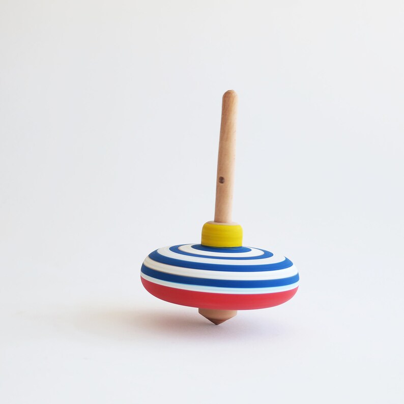 Wood Spinning Top in red blue color