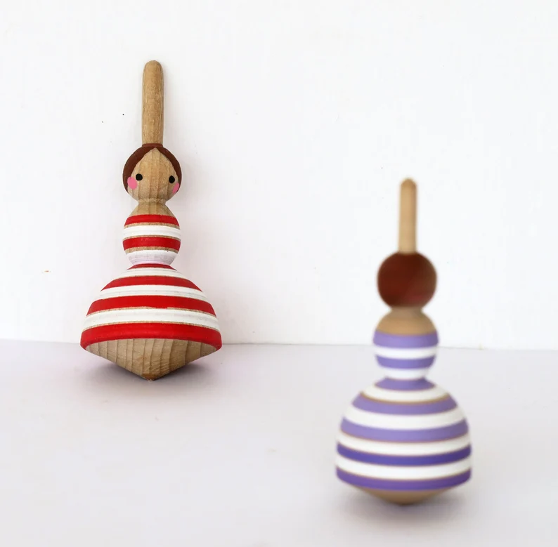 Wooden Ballerina Spinning Top: Red or Purple