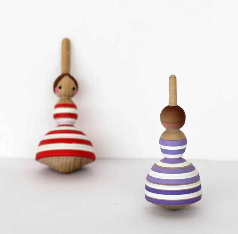 Wooden Ballerina Spinning Top: Red or Purple