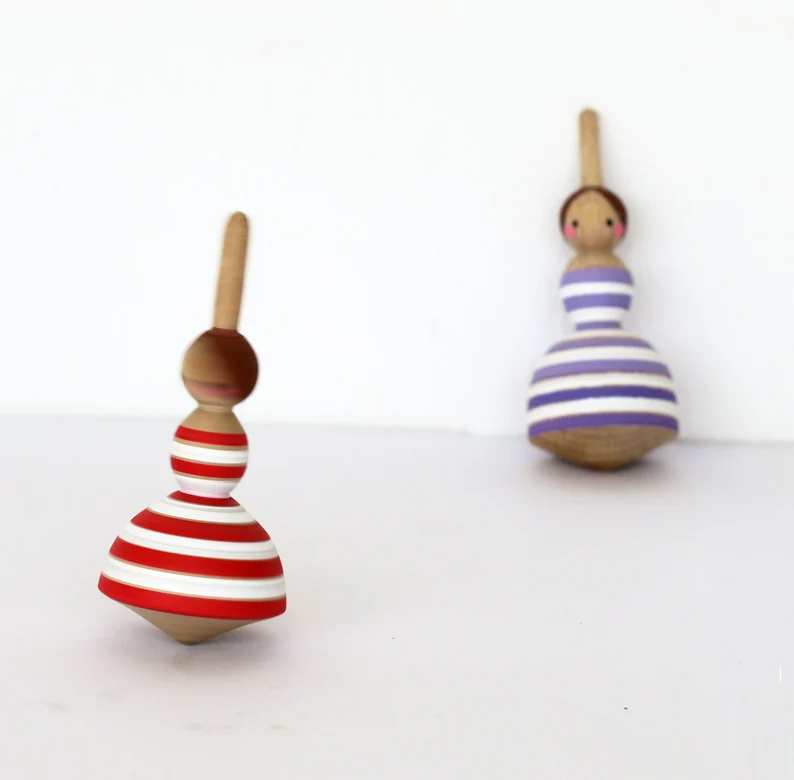 Wooden Ballerina Spinning Top: Red or Purple