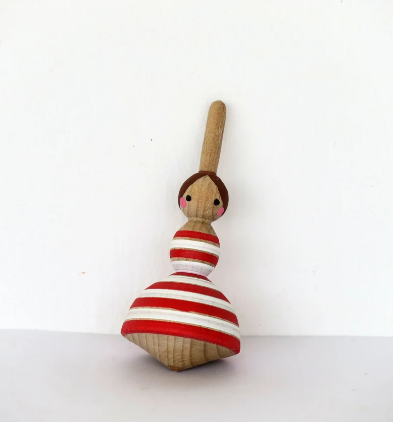 Wooden Ballerina Spinning Top: Red or Purple