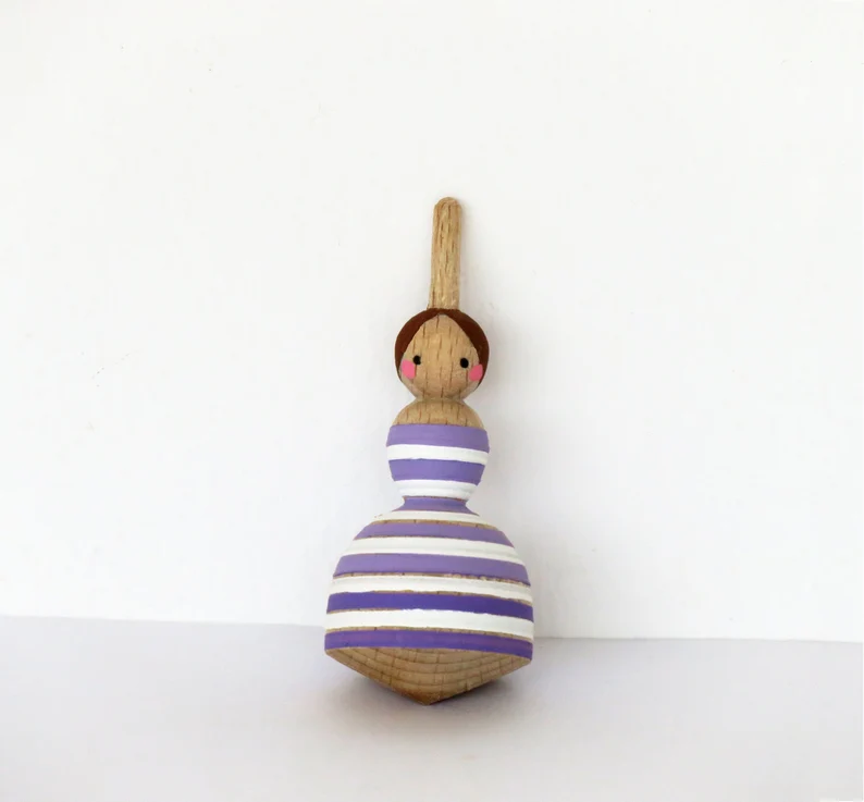 Wooden Ballerina Spinning Top: Red or Purple