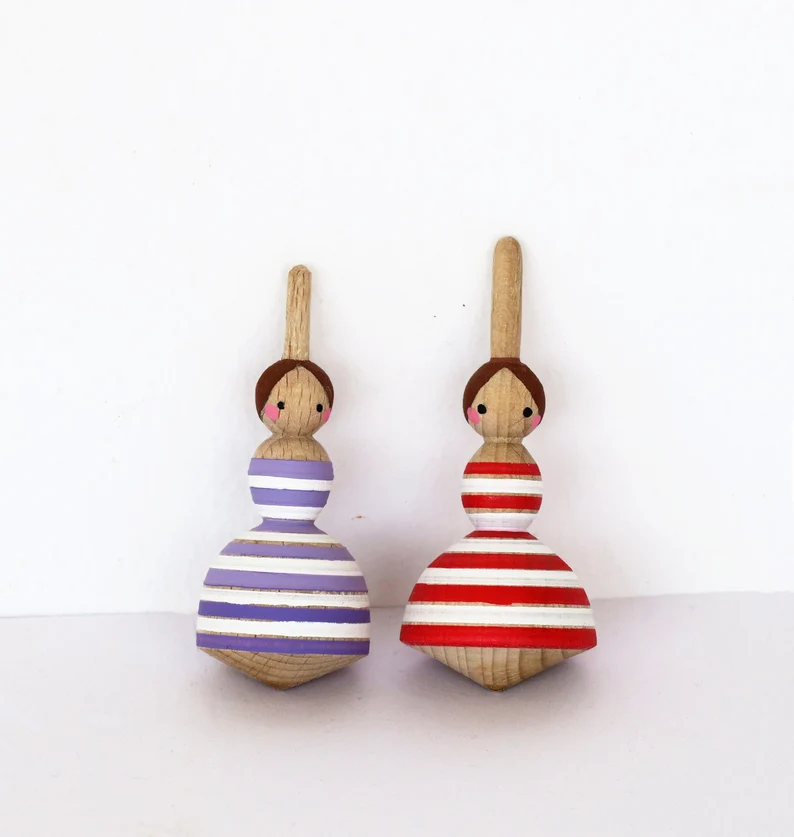 Wooden Ballerina Spinning Top Red or Purple